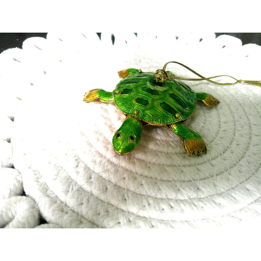 NEW  Cloisonne  Articulated Green Turtle Ornament 3.25